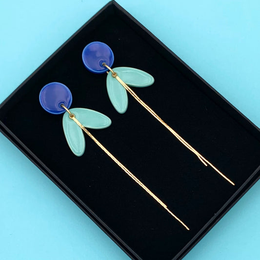 Boucles longues, bleu cobalt et bleu turquoise