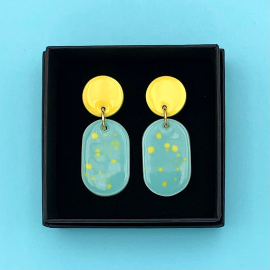 Boucles galet moucheté, jaune citron et turquoise