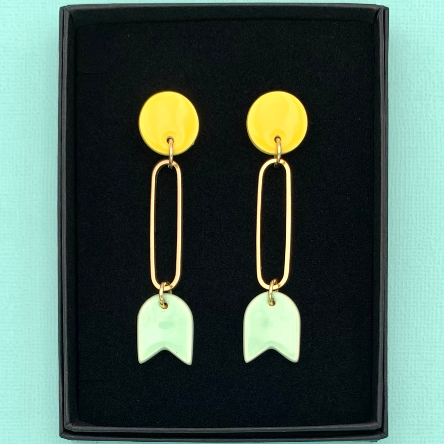 Boucles Clochette, jaune citron et menthe pastel