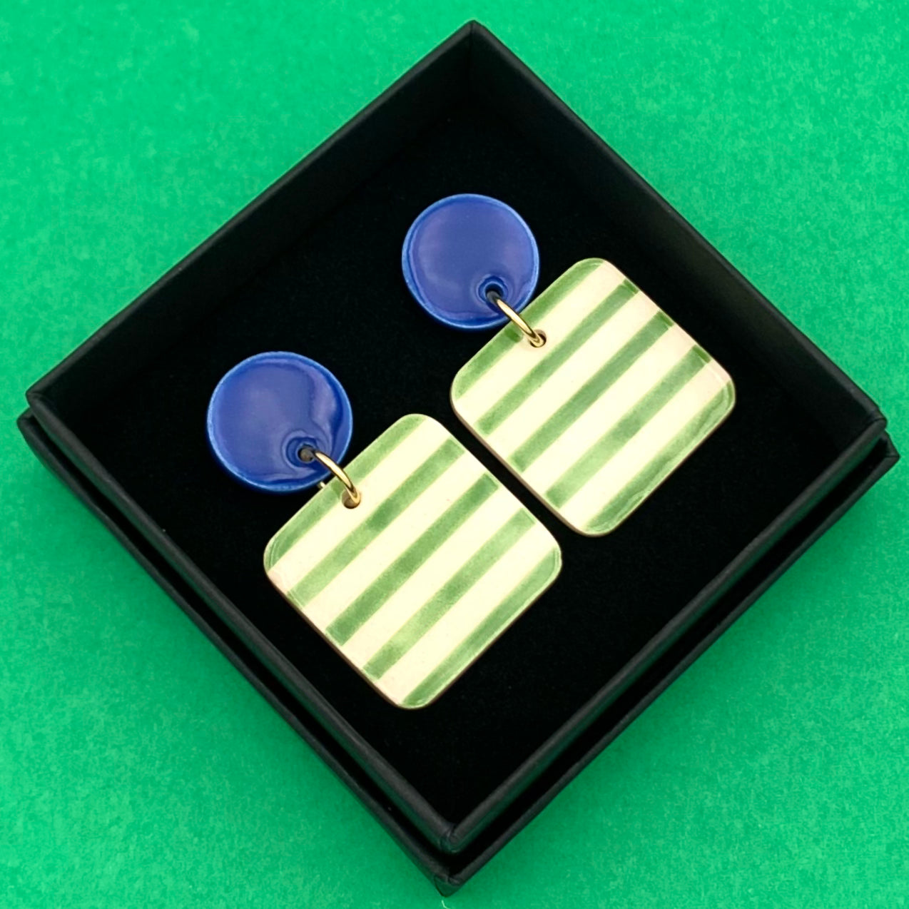 Boucles Marinière carrées, bleu et vert bouteille