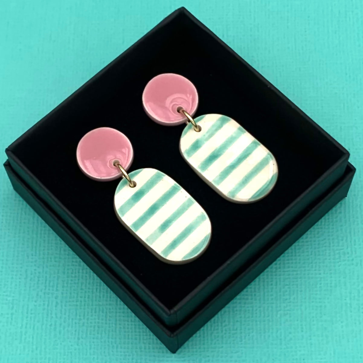 Boucles Marinière galet, rose pâle et turquoise