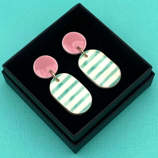 Boucles Marinière galet, rose pâle et turquoise
