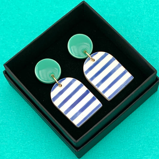Boucles Marinière cloche, menthe et bleu