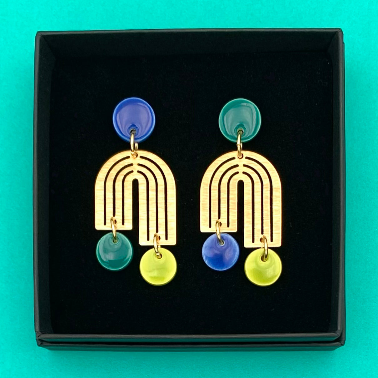 Boucles Arche, bleu cobalt, vert-bleu et vert pistache