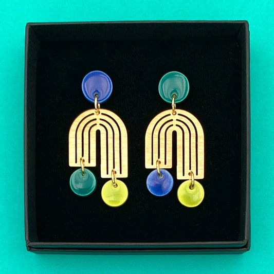 Boucles Arche, bleu cobalt, vert-bleu et vert pistache