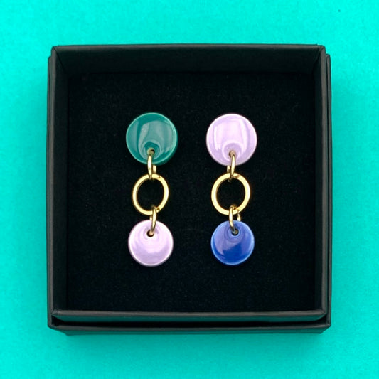 Boucles Satellite, lavande, bleu cobalt et vert-bleu