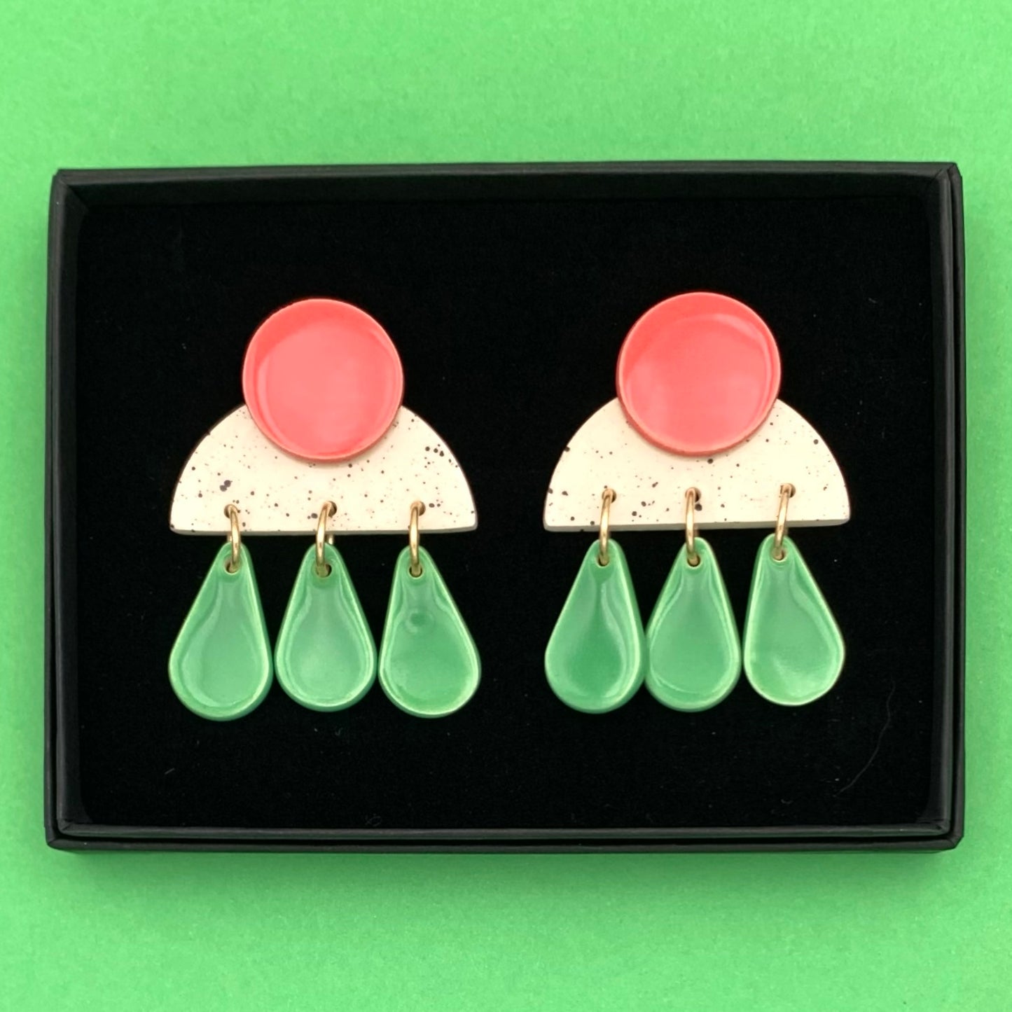 Boucles Pic Ploc, rose corail et vert pomme