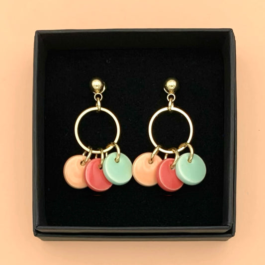 Boucles Guinguette, abricot, menthe pastel et rose corail