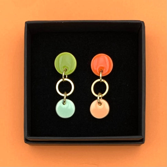 Boucles Satellite, vert pistache, menthe pastel, abricot et orange
