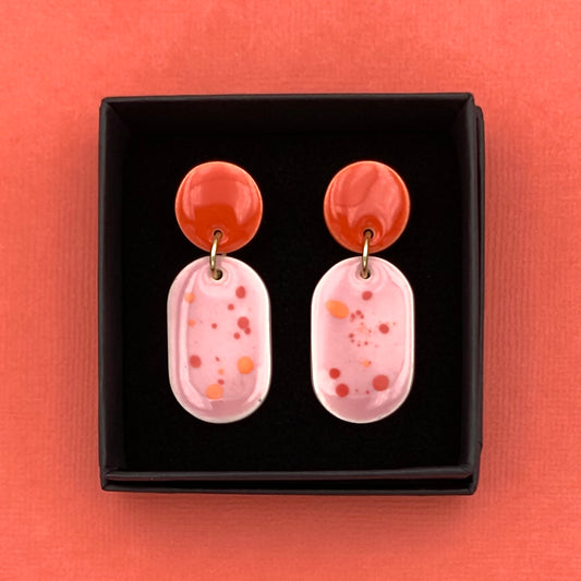 Boucles galet moucheté, rouge orangé et rose