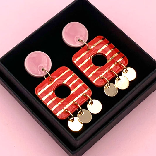Boucles Carillon, rose pâle et rouge