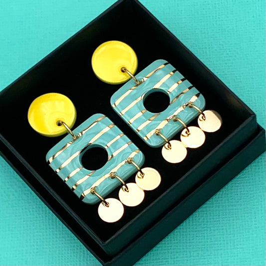 Boucles Carillon, jaune citron et menthe pastel