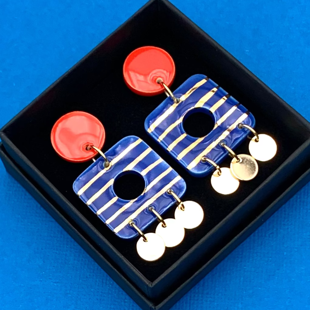 Boucles Carillon, rouge et bleu