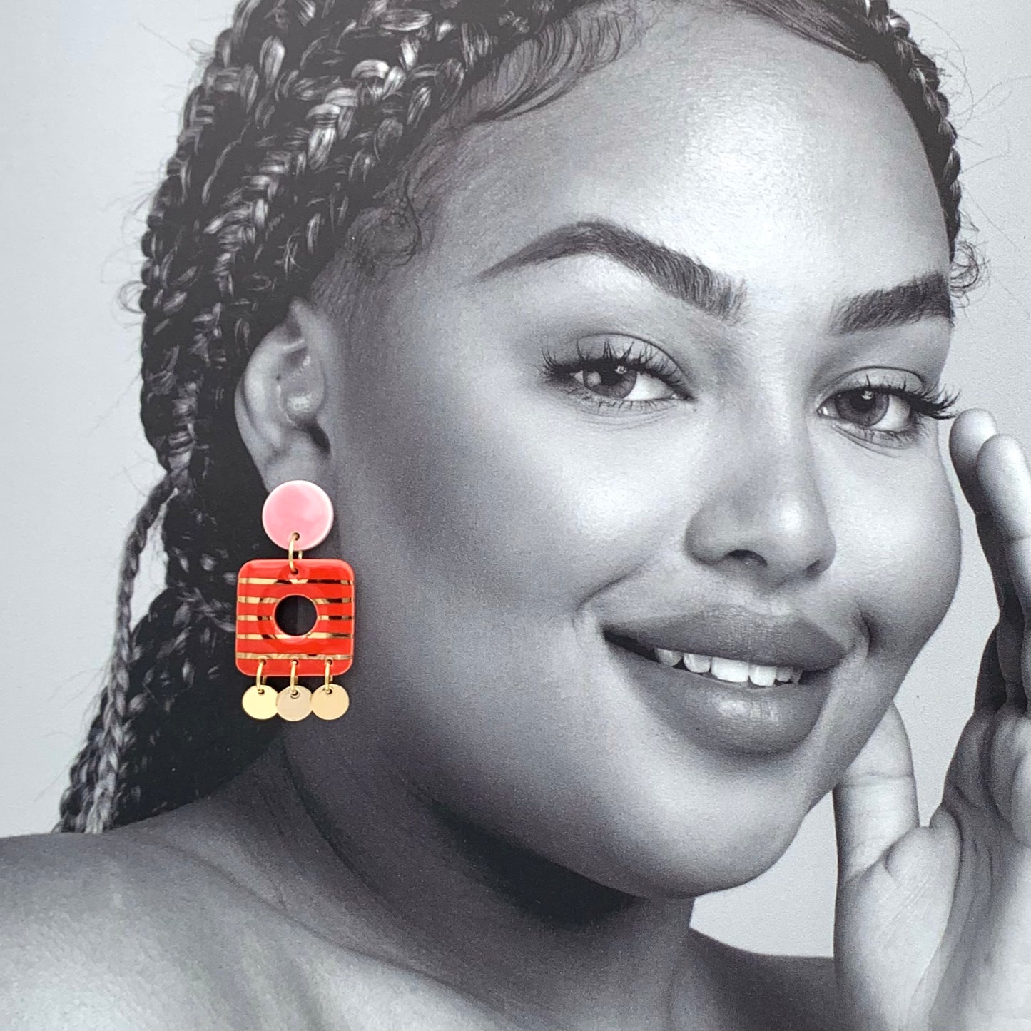Boucles Carillon, rose pâle et rouge