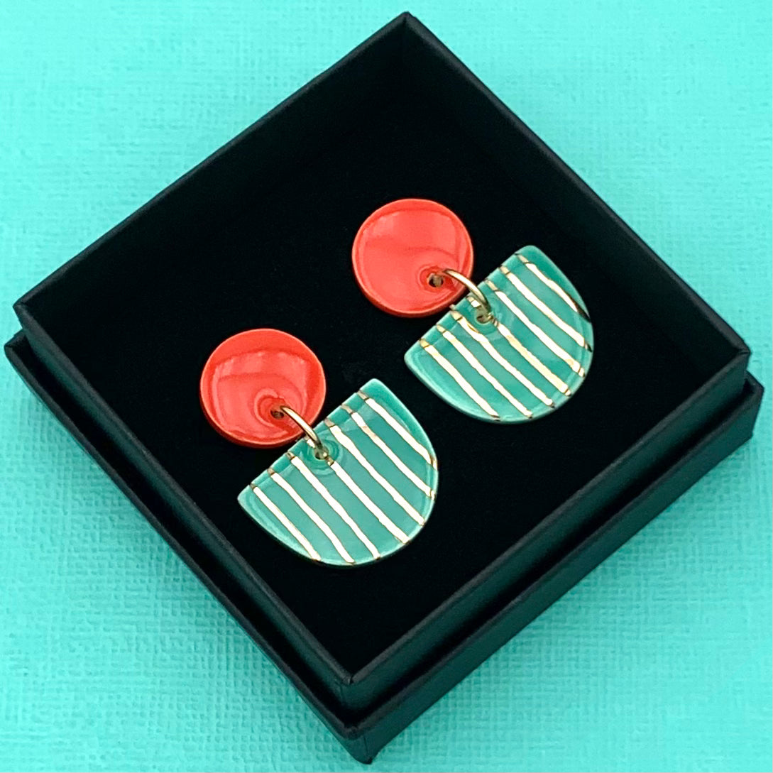 Boucles Praline, rouge et menthe