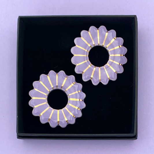 Boucles d'oreilles Marguerite, lavande et or
