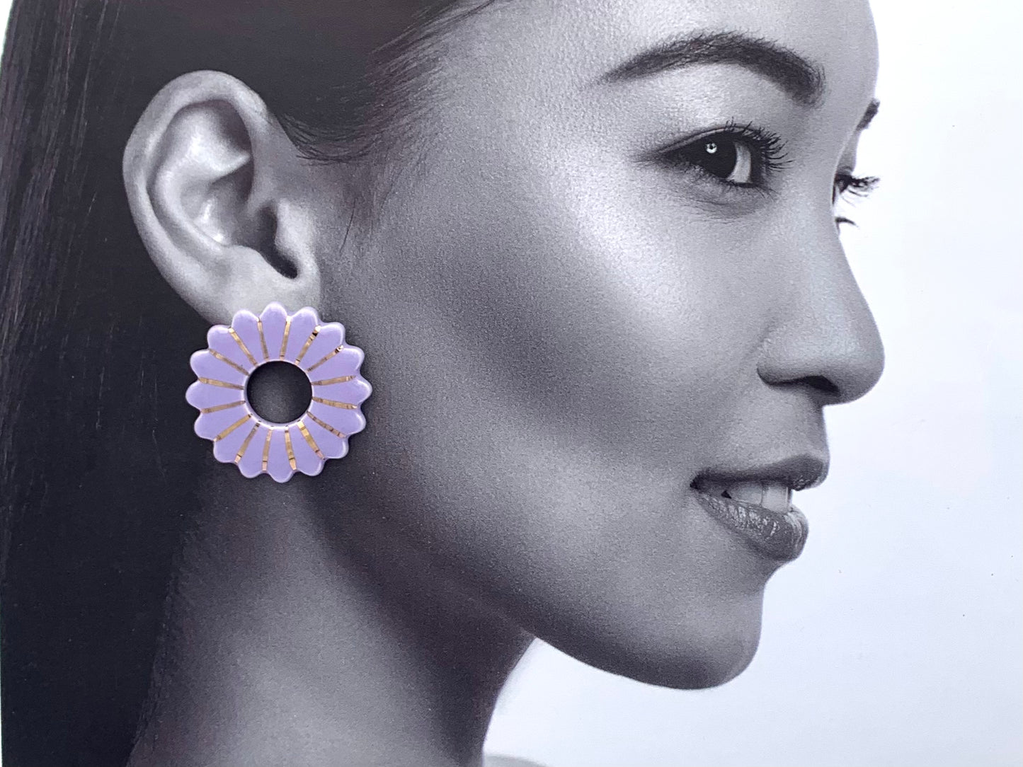 Boucles d'oreilles Marguerite, lavande et or