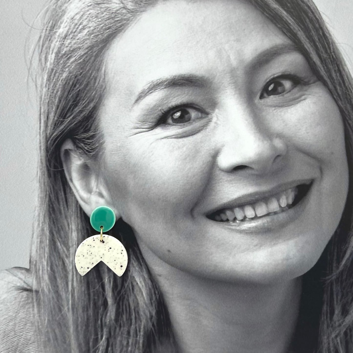 Boucles d'oreilles Pacman, menthe et blanc moucheté