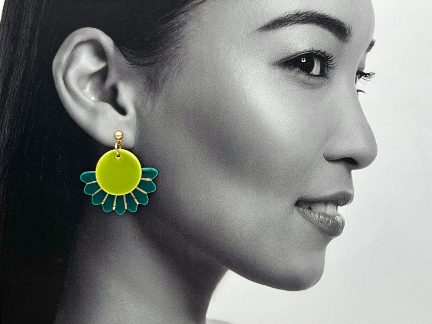 Boucles Sunflower, vert pistache, vert-bleu et or