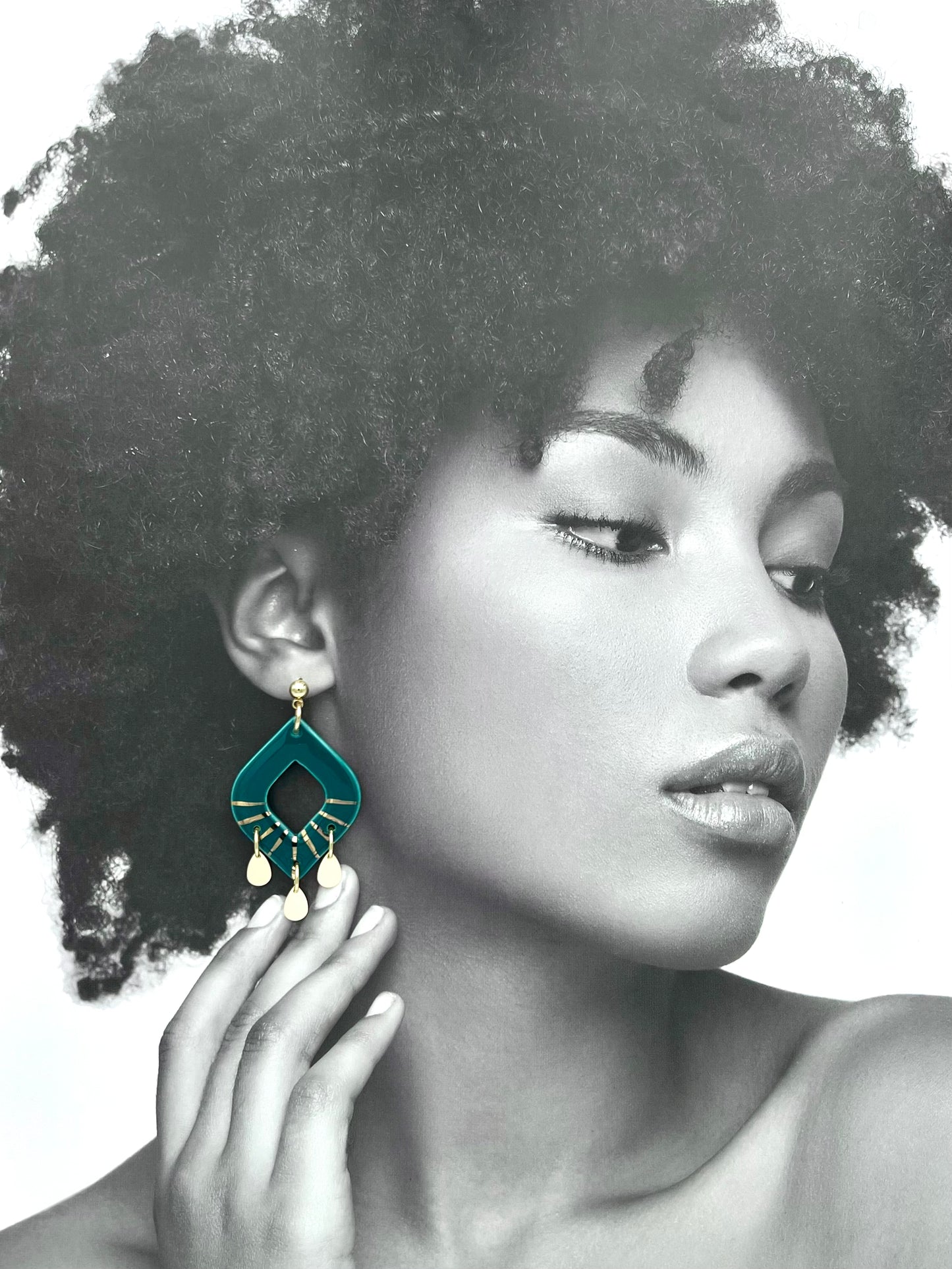 Boucles d'oreilles Orient, vert-bleu et or