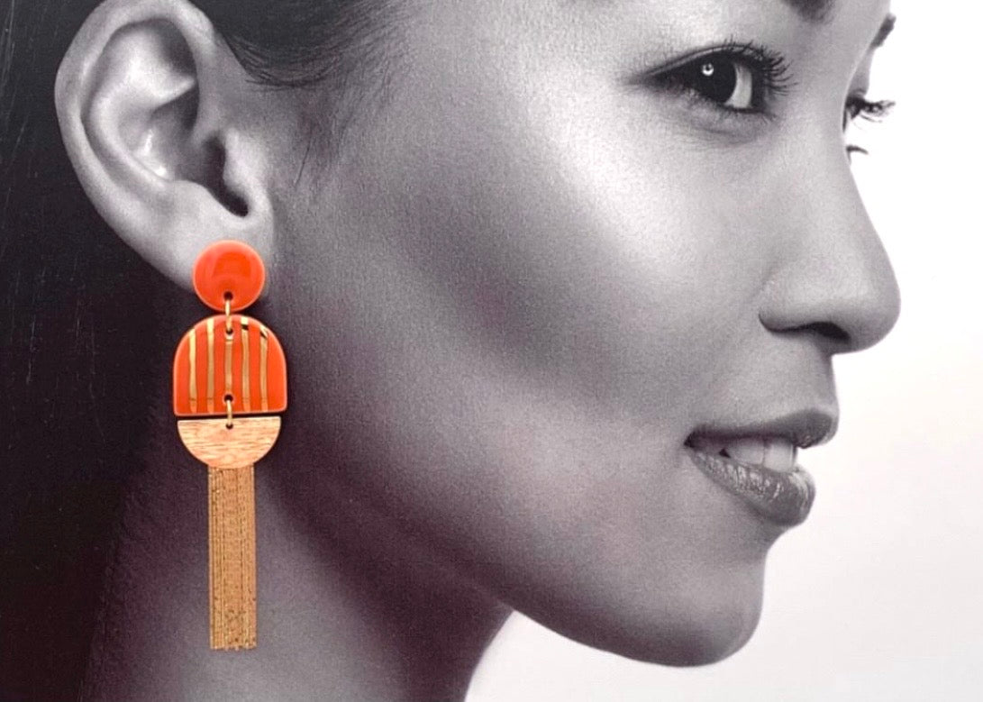 Boucles d'oreilles Olympe,rouge et or