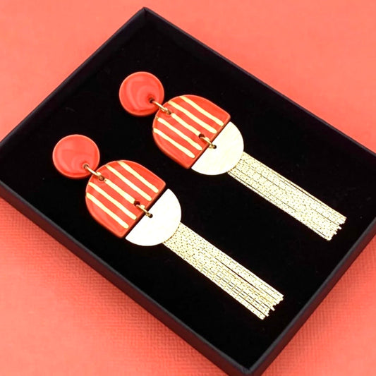 Boucles d'oreilles Olympe,rouge et or