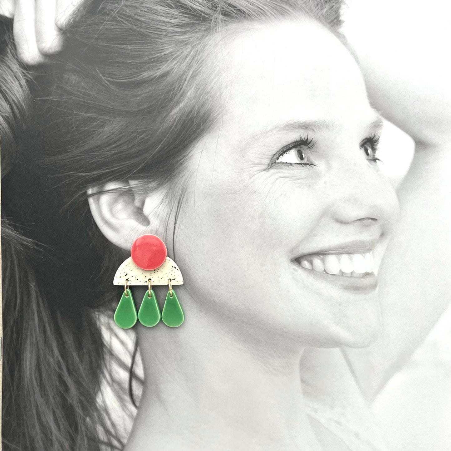 Boucles Pic Ploc, rose corail et vert pomme