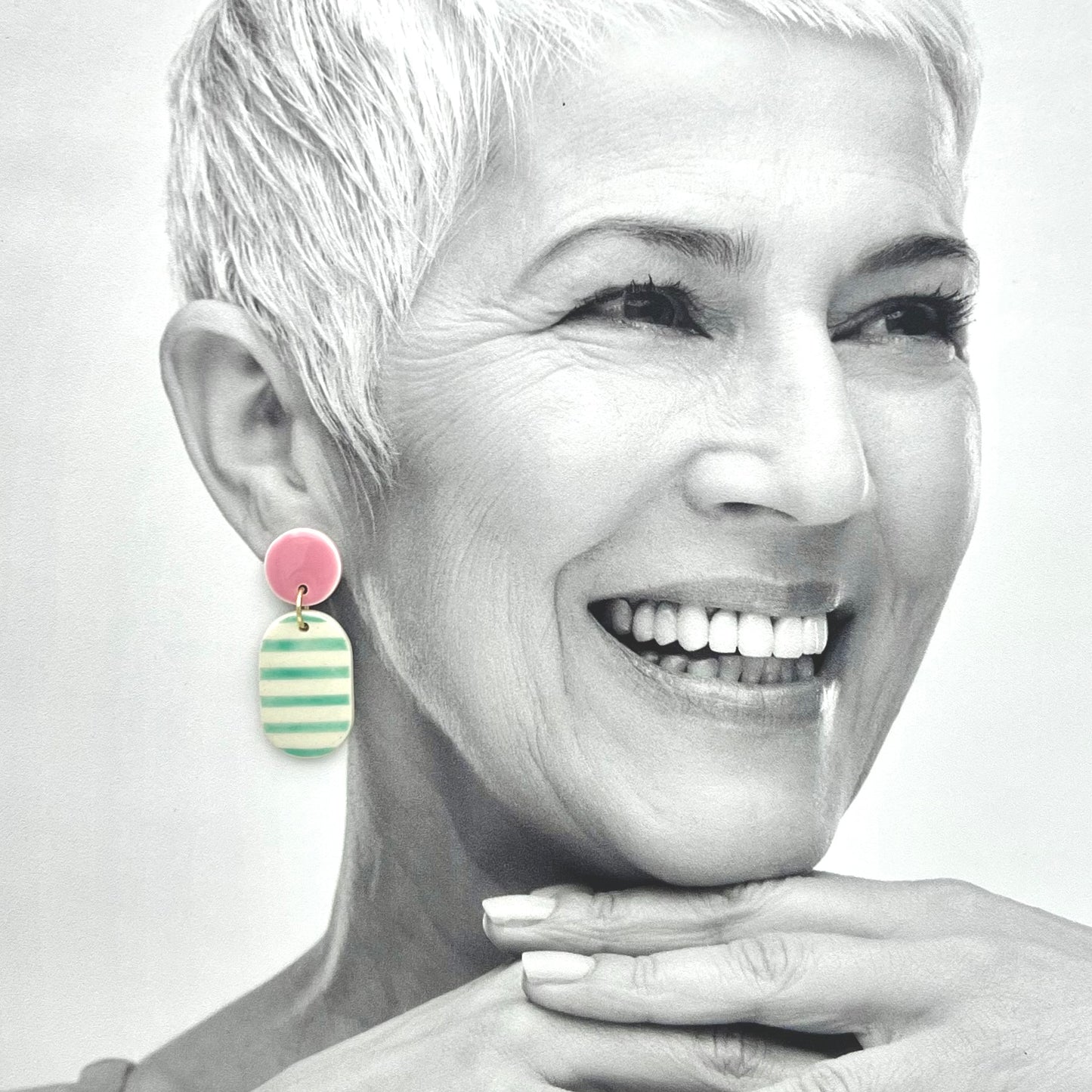 Boucles Marinière galet, rose pâle et turquoise