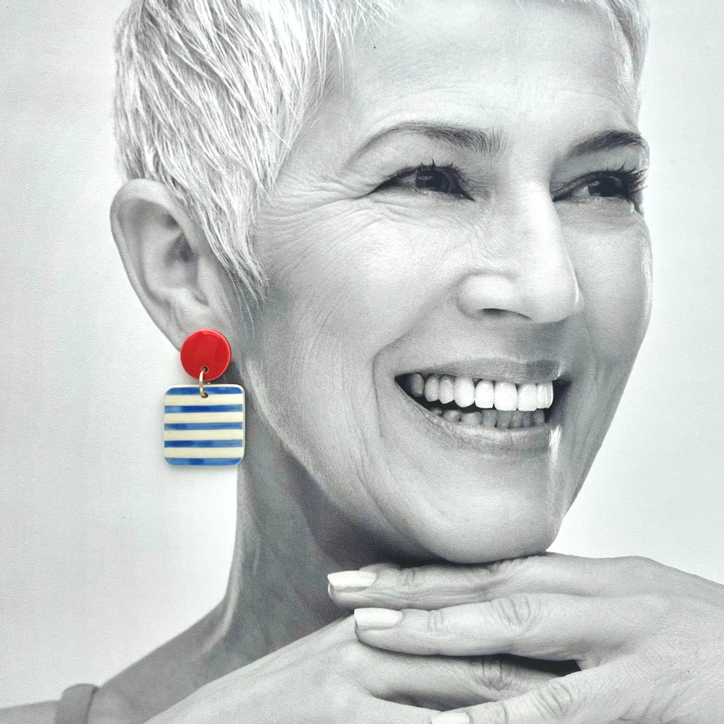 Boucles Marinière carrées, rouge et bleu