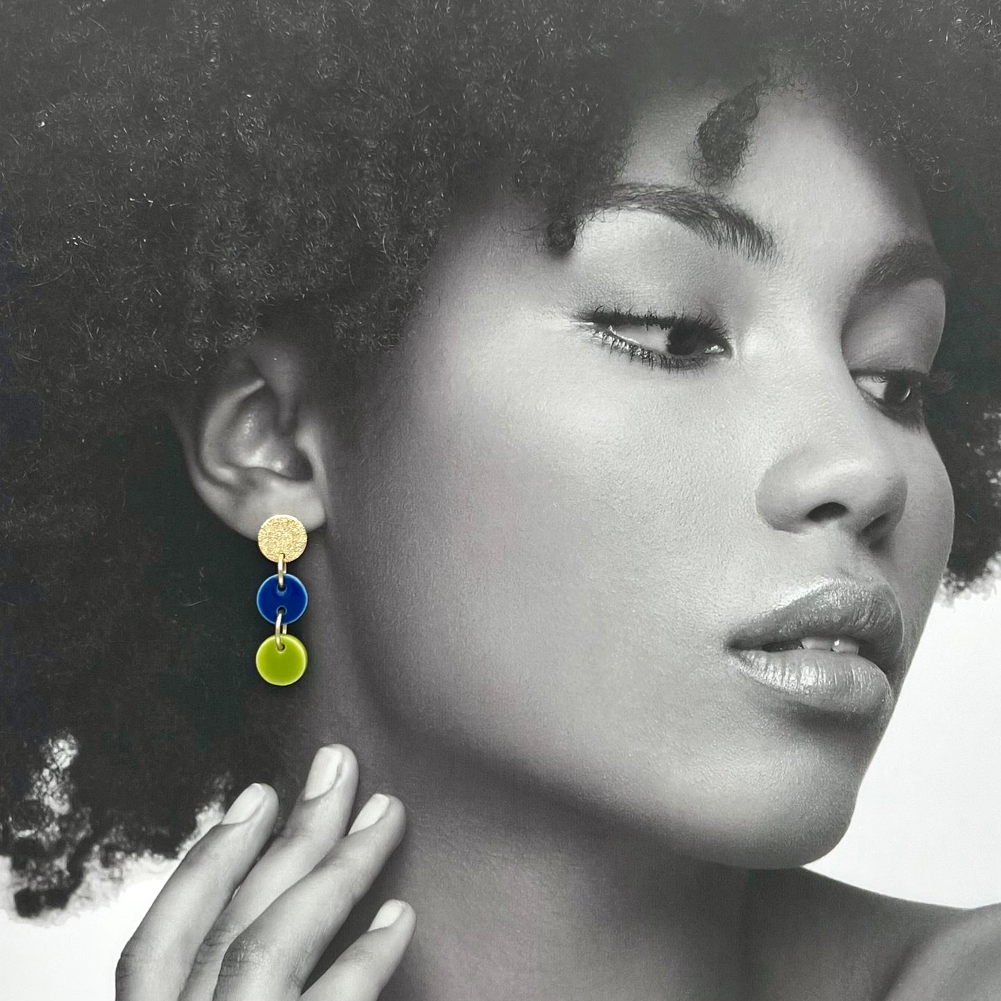 Boucles Tic Tac, vert pistache, bleu cobalt et bleu-vert