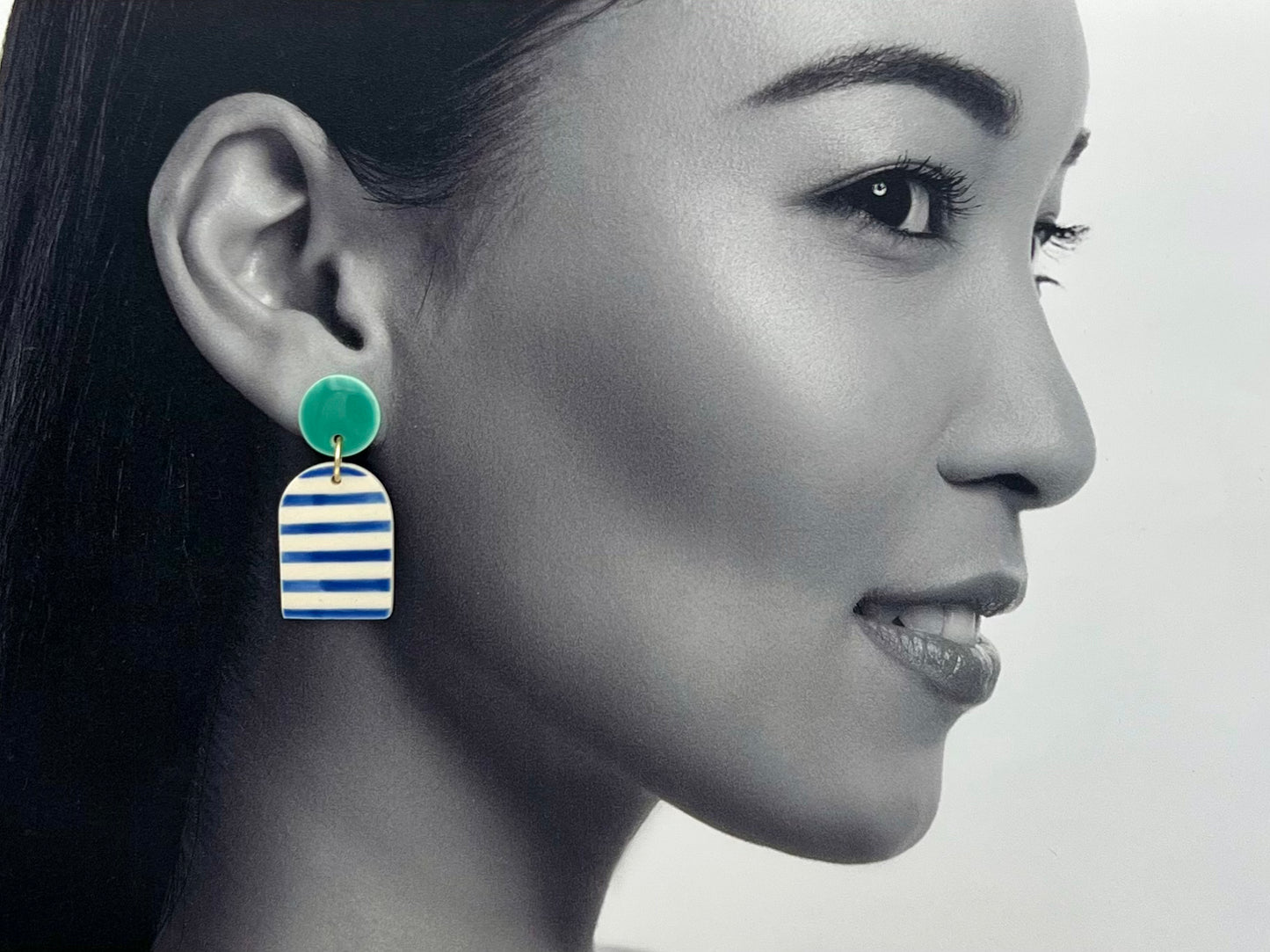 Boucles Marinière cloche, menthe et bleu