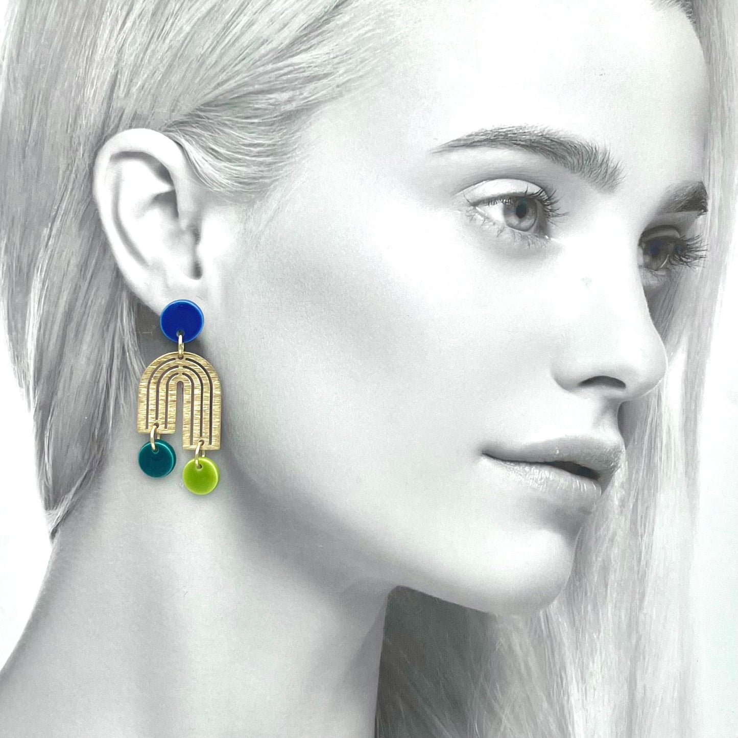 Boucles Arche, bleu cobalt, vert-bleu et vert pistache