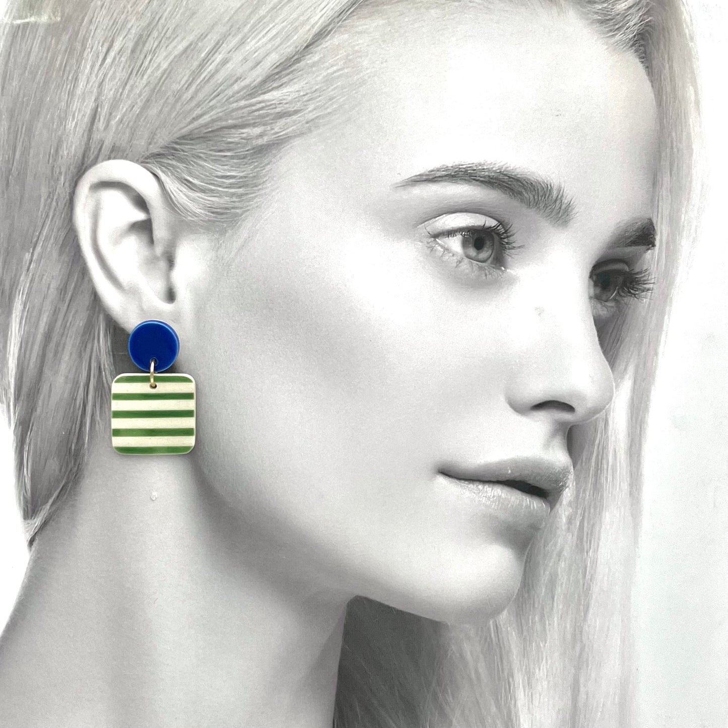 Boucles Marinière carrées, bleu et vert bouteille