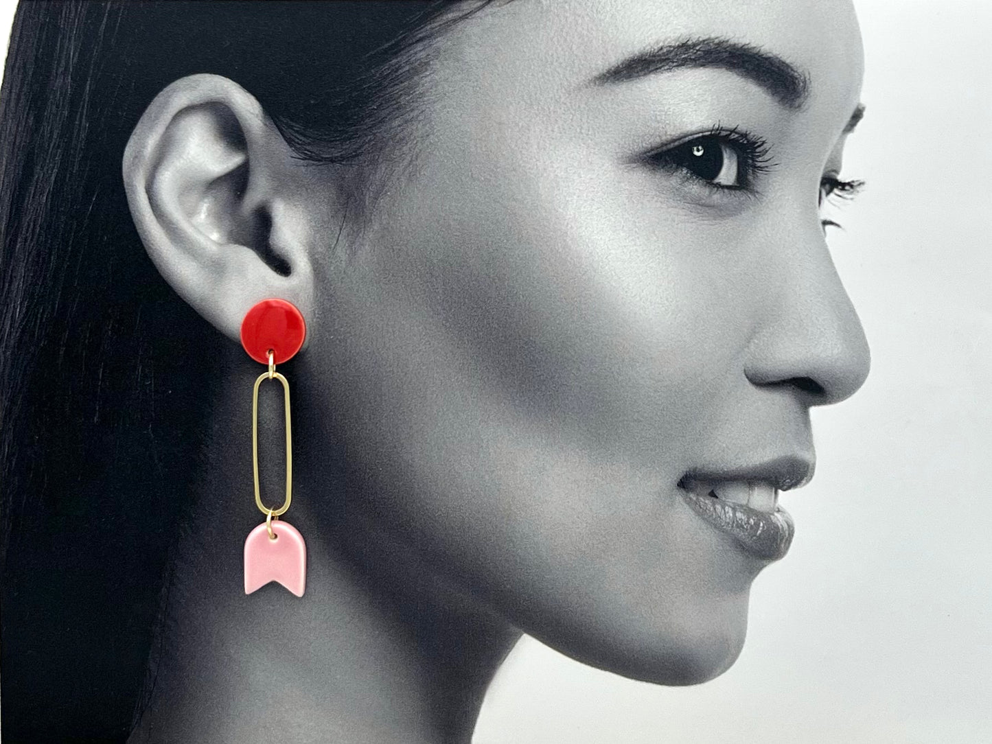 Boucles Clochette, rouge et rose pâle
