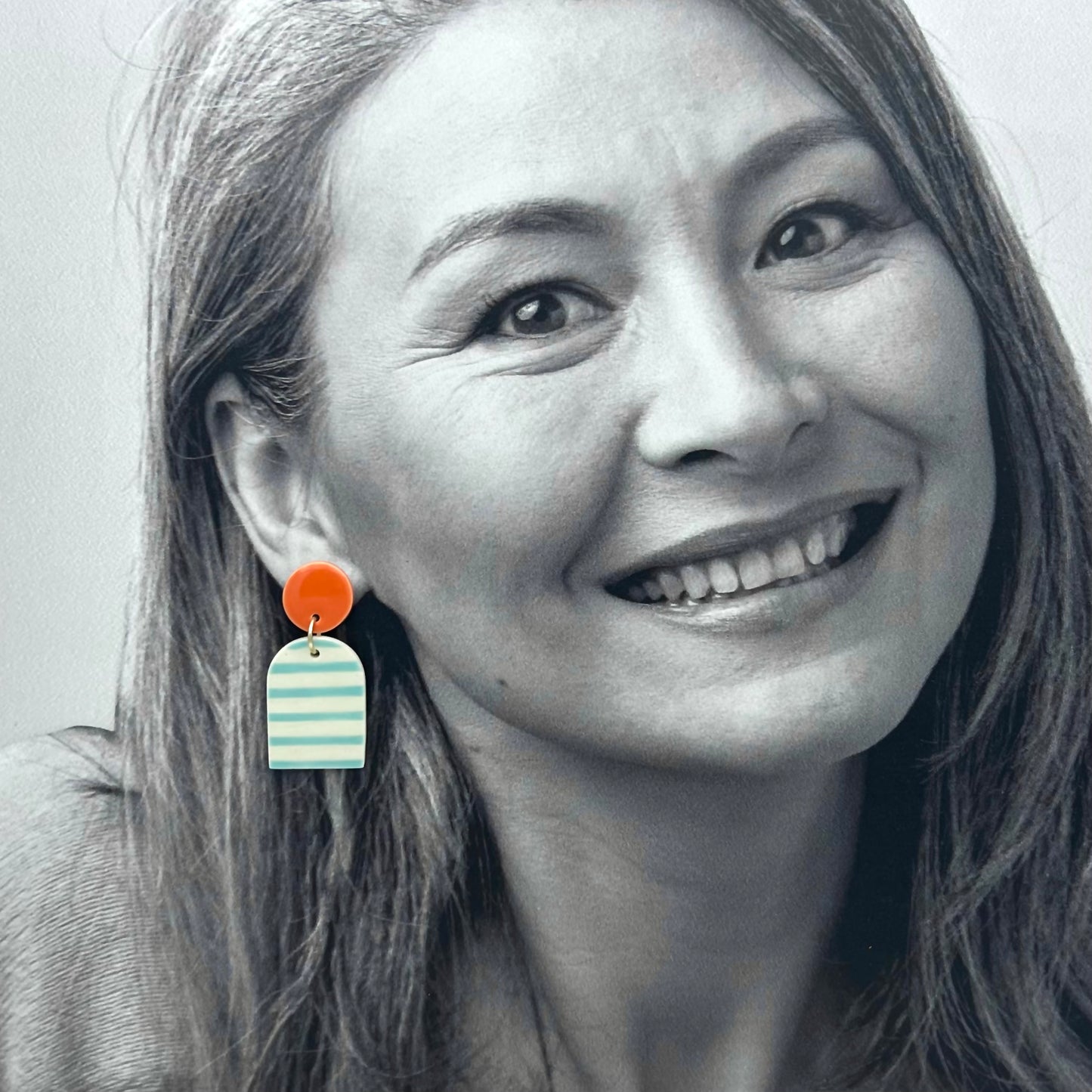 Boucles Marinière cloche, orange et turquoise