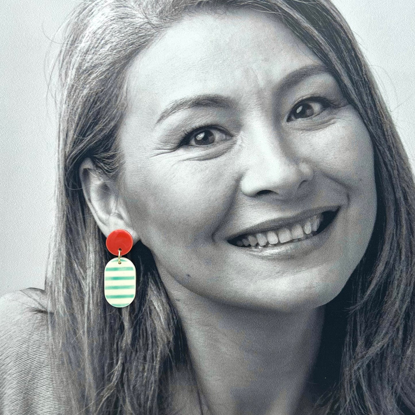 Boucles Marinière galet, rouge et turquoise