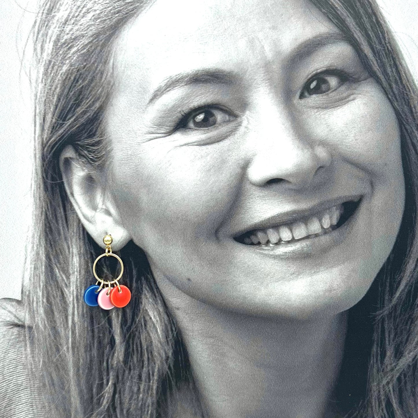 Boucles Guinguette, bleu cobalt, rouge et rose pâle
