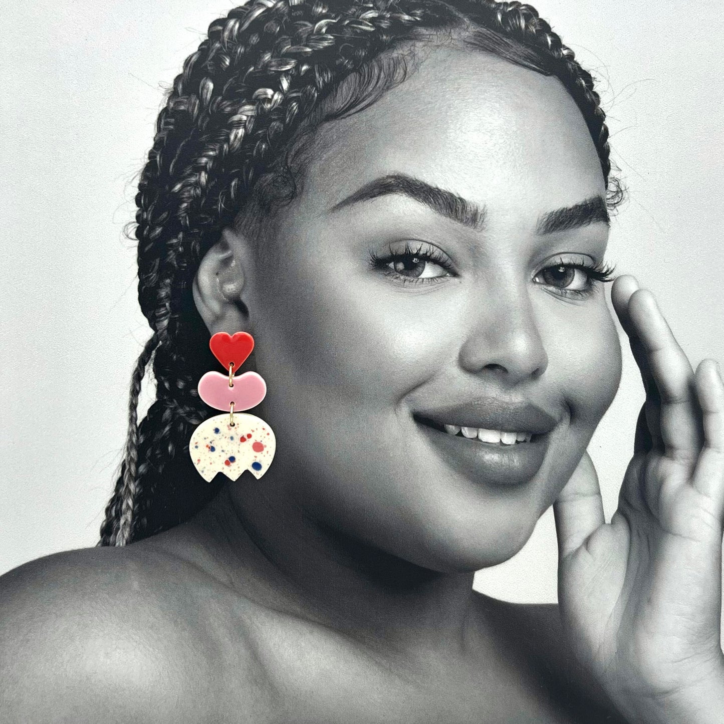 Boucles Bisou, rouge et rose pâle