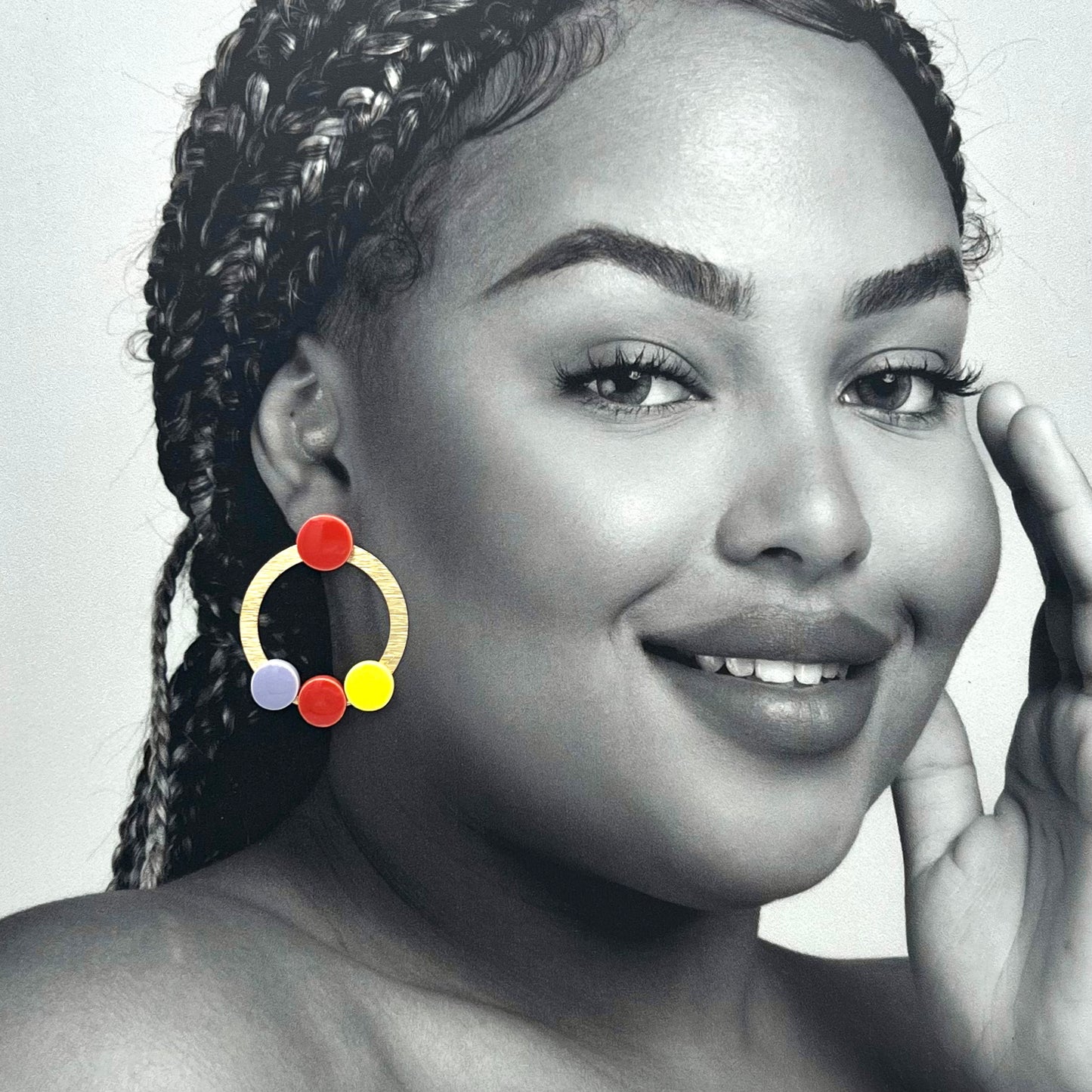 Boucles Farandole, jaune, rouge et lavande