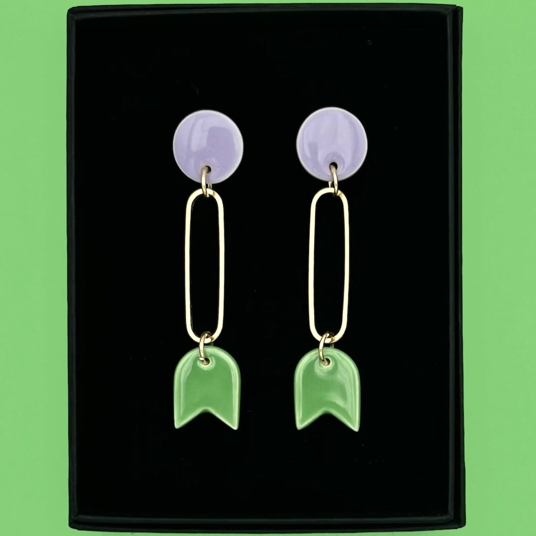 Boucles Clochette, lavande et vert pomme