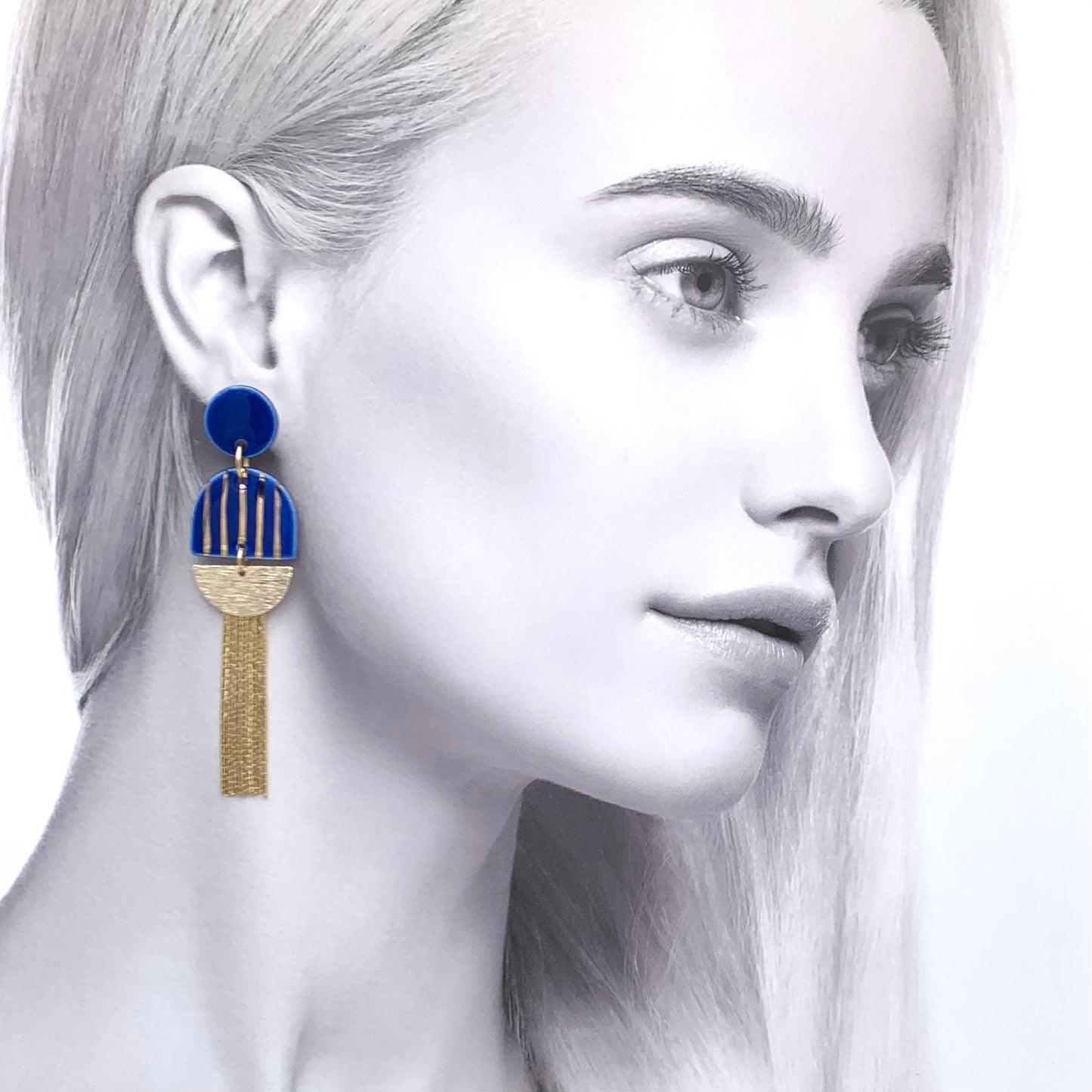 Boucles d'oreilles Olympe, bleu et or